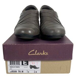 Clarks Womens Ingalls Tempo Grey Leather Slip-On Shoes Size 9.5M